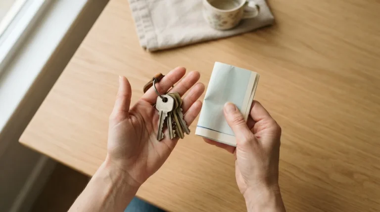 Hands holding house keys and a bond refund cheque in Queensland
