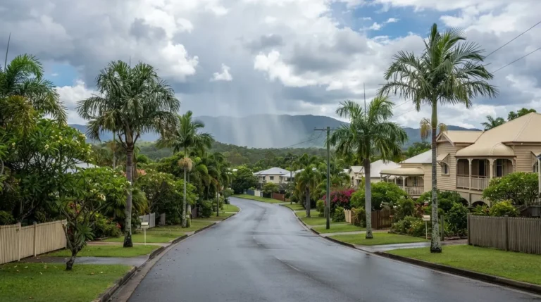 Tropical Mackay street during wet season, relevant to timing a bond clean
